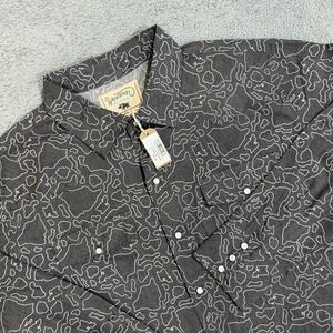 Western Aloha Island Shirt Men's 2XL Lava Rock Camo/Abstract Pearl Snap Hawaiian